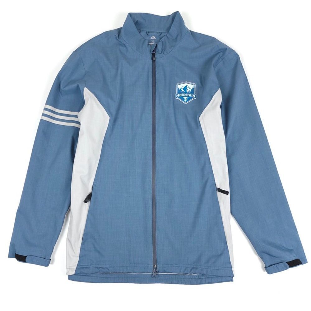 ADIDAS Golf Climaproof Full Zip Windbreaker Jacket Slate Blue Colorblock Mens XL